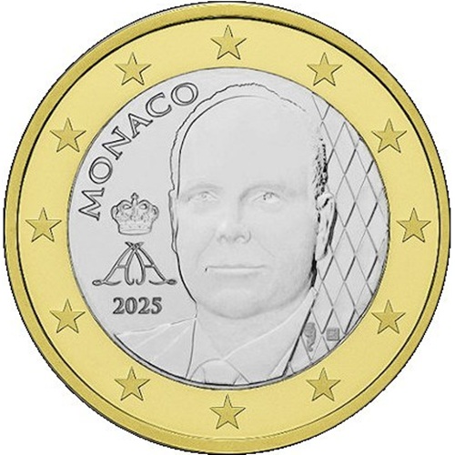 1 euro 2025 Monako ob.UNC, Albert II., nový dizajn