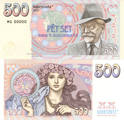 500 Korún 2025 Československo UNC Alfonz Mucha séria MG anulát