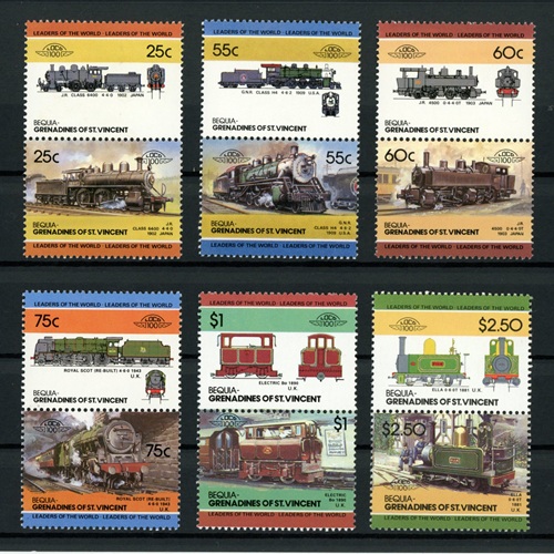 Známky 1985 Bequia (Svätý Vincent a Grenadíny) čisté, Lídri sveta - Železničné lokomotívy