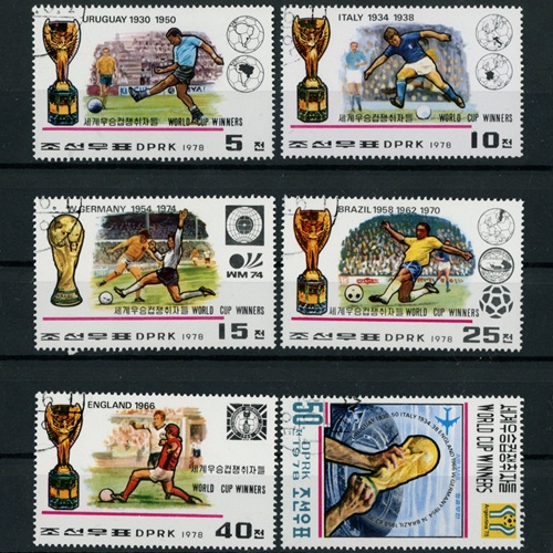 Známky 1978 Severná Kórea pečiatkované, Víťazi MS vo futbale 1930 - 1978