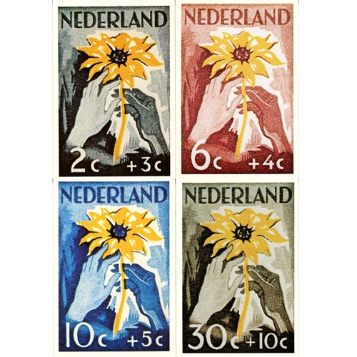Set 4 pohľadníc 1980 Holandsko čisté, Červený kríž