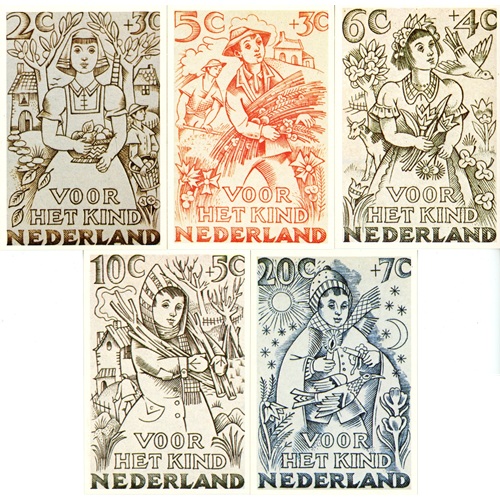 Set 5 pohľadníc 1980 Holandsko čisté, Starostlivosť o deti