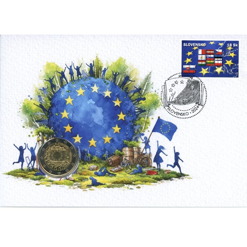2 euro 2015 Slovensko numizmatická obálka, Vlajka Európskej únie (WD)