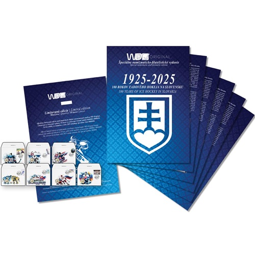 Album 7 x 2 euro Slovensko numizmatická obálka + 1 x PL, Majstrovstvá Európy v hokeji (WD)