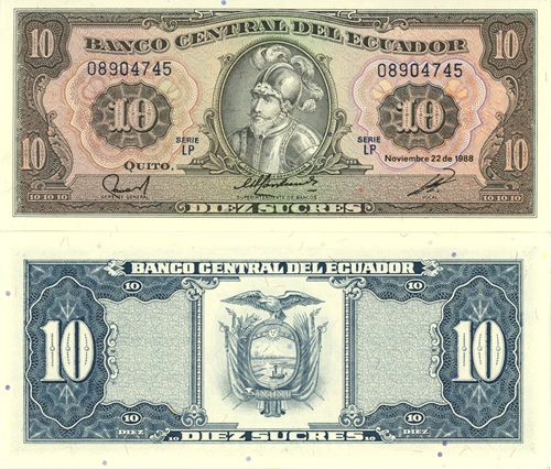 10 Sucres 1988 Ekvádor UNC séria LP