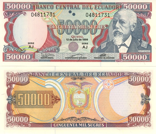 50 000 Sucres 1999 Ekvádor UNC séria AJ