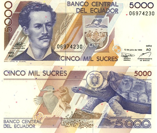 5000 Sucres 1999 Ekvádor UNC séria AO
