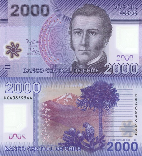 2000 Pesos 2014 Chile UNC séria DG