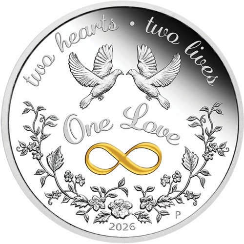 Dollar 2026 Austrália PROOF 1 Oz Ag, One Love