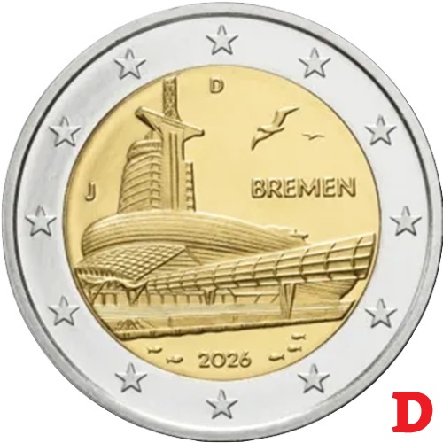 2 euro 2026 D Nemecko cc.UNC, Bremen