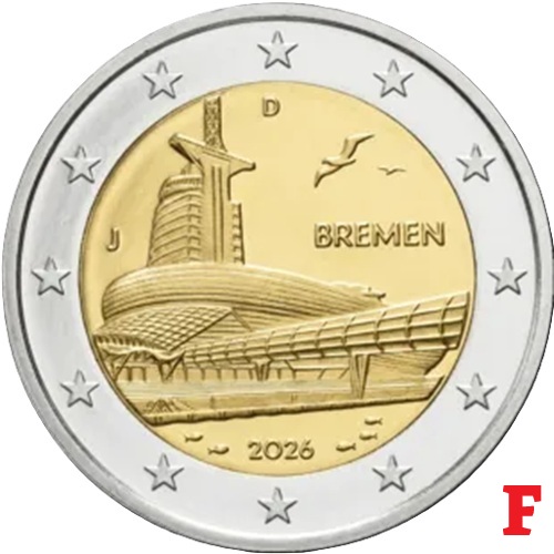 2 euro 2026 F Nemecko cc.UNC, Bremen
