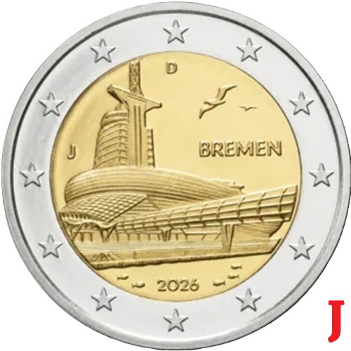 2 euro 2026 J Nemecko cc.UNC, Bremen