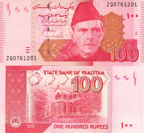 100 Rupees 2021 Pakistan UNC séria ZQ