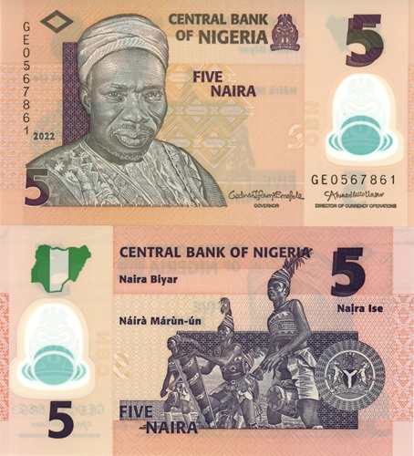 5 Naira 2022 Nigéria UNC séria GE