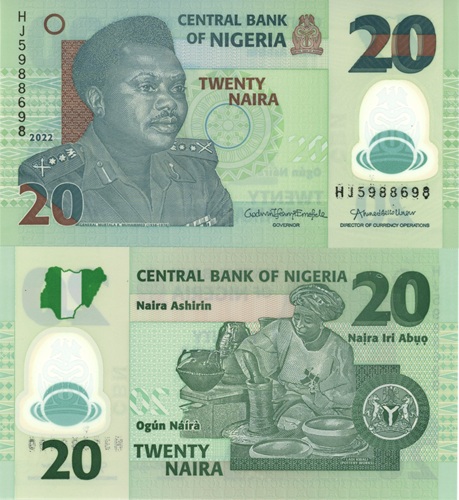 20 Naira 2022 Nigéria UNC séria HJ
