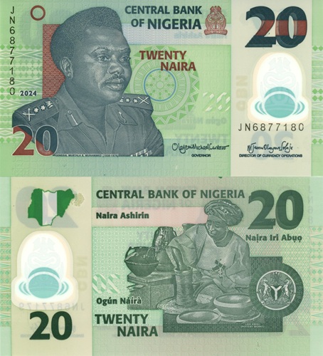 20 Naira 2024 Nigéria UNC séria JN