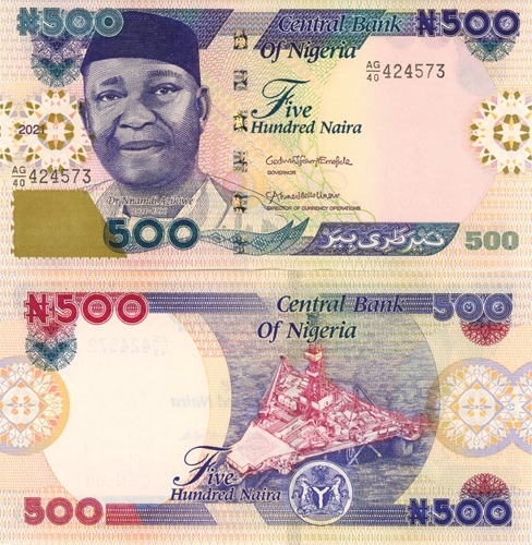 500 Naira 2021 Nigéria UNC séria AG/40