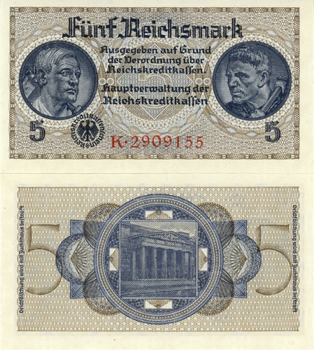 5 Reichsmark 1940 Nemecko UNC séria K