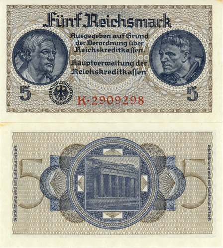 5 Reichsmark 1940 Nemecko AU séria K