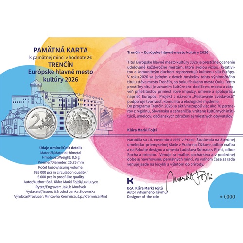Pamätná karta 2026, 2 euro mesto kultúry Trenčín