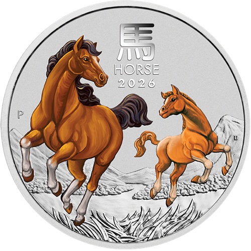 2 Dollars 2026 Austrália BU farbená 2 Oz Ag, Lunar III. - Year of the Horse