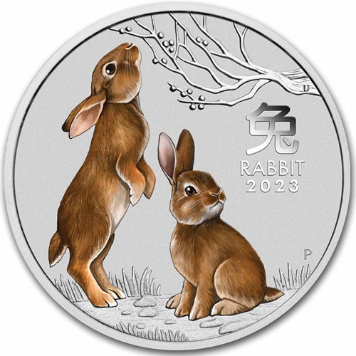 8 Dollars 2023 Austrália BU farbená 5 Oz Ag, Lunar III. - Year of the Rabbit