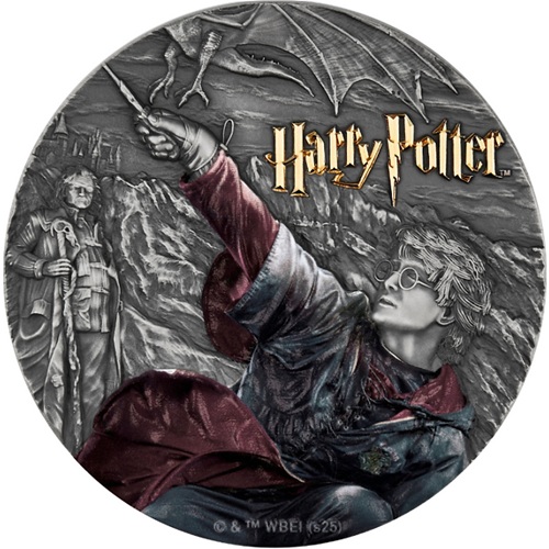 5 Dollars 2025 Niue BU farbená High Relief Antiqued 2 Oz Ag, Harry Potter and the Goblet of Fire