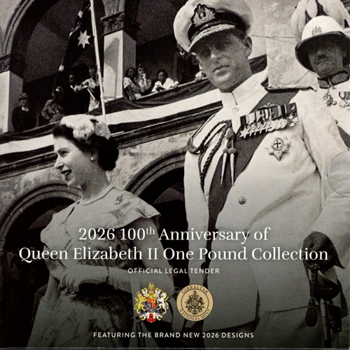 SADA 7 x 1 Pound 2026 Gibraltar BU, 100th Anniversary Elizabeth II. 