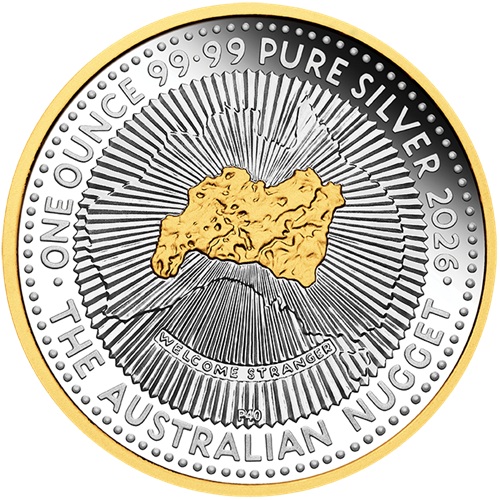 Dollar 2026 Austrália PROOF Gilded 1 Oz Ag, 40th Anniversary of the Australian Nugget