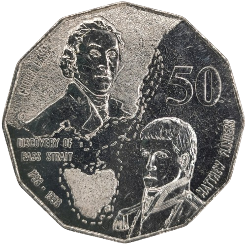50 cents 1998 Austrália UNC, Voyage of Bass and Flinders 