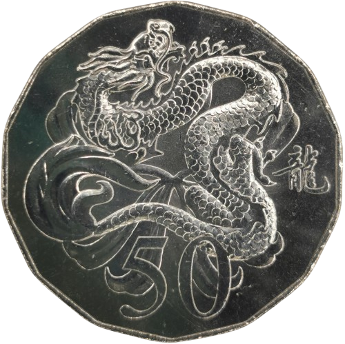 50 cents 2012 Austrália UNC, Year of the Dragon