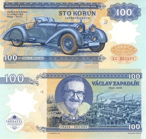 100 Korún 2026 UNC Zapadlík, SS Roadster séria CC