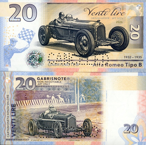 20 Lire 2026 UNC F1 Alfa Romeo perforácia CANCELED