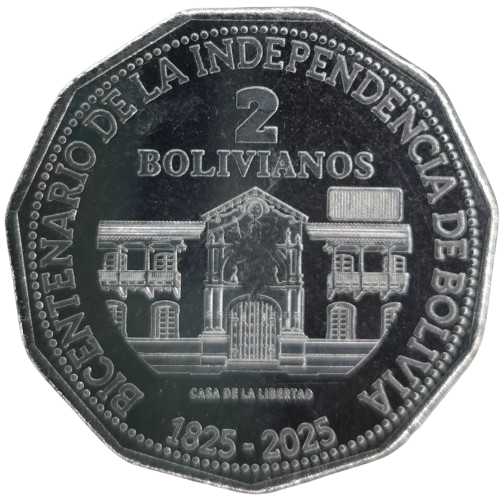 2 Bolivianos 2025 Bolívia UNC, Independence