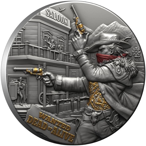 5 Dollars 2024 Libéria BU farbená High Relief Antiqued 2 Oz Ag, Bounty Hunter