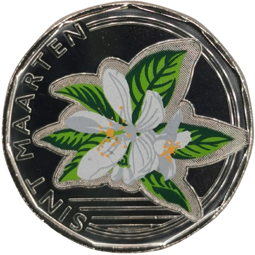 50 Cents 2025 Sint Maarten UNC farbená, Adoption of the Caribbean Guilder