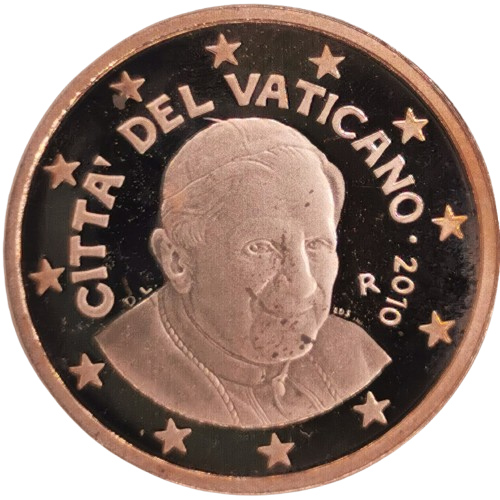 1 cent 2010 Vatikán ob.PROOF, Benedikt XVI. (fľaky)