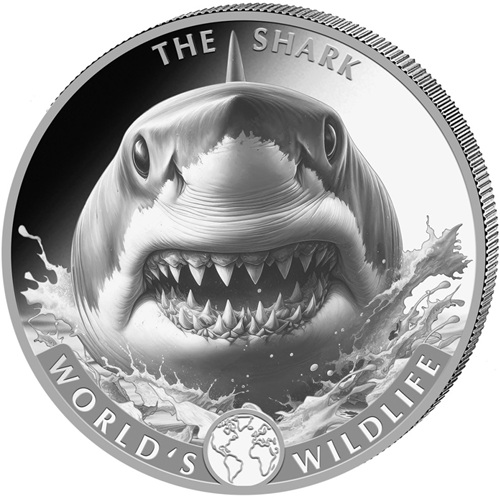20 Francs 2026 Kongo BU 1 Oz Ag, Wildlife - Shark