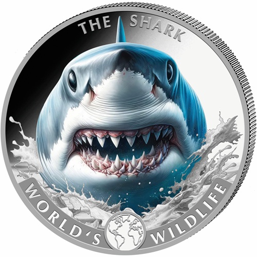 20 Francs 2026 Kongo BU farbená 1 Oz Ag, Wildlife - Shark