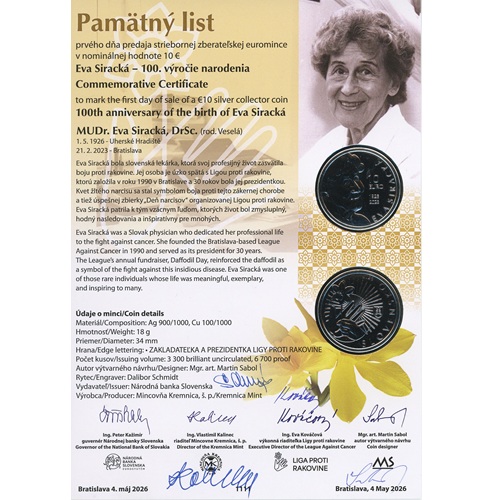 Pamätný list 2026, Eva Siracká (4 original podpisy)