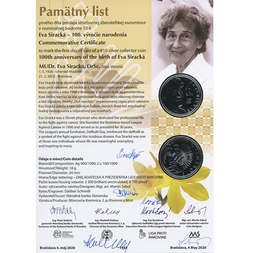 Pamätný list 2026, Eva Siracká (5 original podpisov)