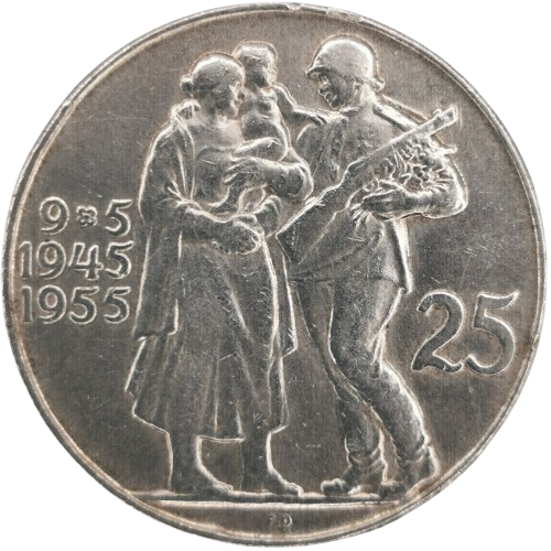 25 Koruna 1955 Československo, Oslobodenie Československa (ťuknutá hrana)