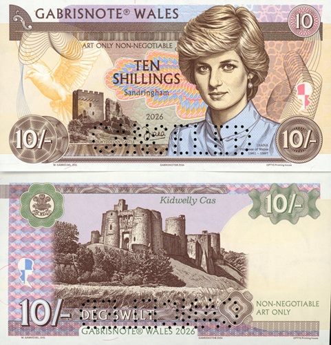 10 Shillings Wales 2026 UNC princezná Diana perforácia CANCELED