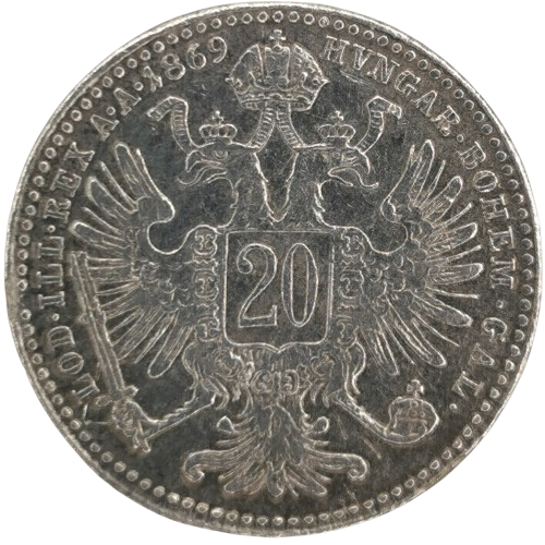 20 Kreuzer 1869 Rakúsko Uhorsko, František Jozef I.