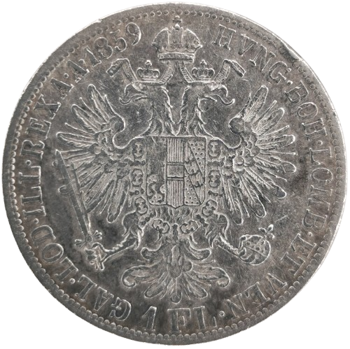 Florin 1859 A Rakúsko Uhorsko, František Jozef I. (ťuknutá hrana)