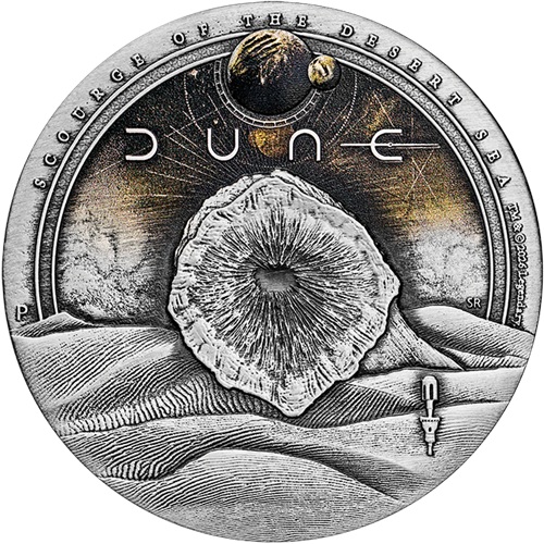 2 Dollars 2026 Tuvalu BU Antiqued farbená 2 Oz Ag, Dune - Scourge of the Desert Sea
