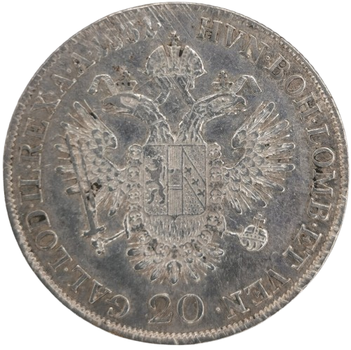 20 Kreuzer 1831 A Rakúsko Uhorsko, Francis II. (stuhy za krkom) (škrabance)