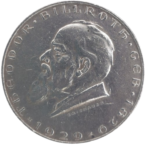2 Schilling 1929 Rakúsko, Theodor Billroth