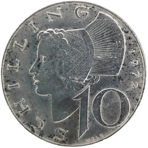 10 Schilling 1972 Rakúsko (fľaky)