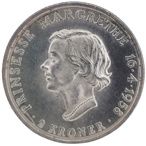 2 Kroner 1958 Dánsko, Princezná Margaréta